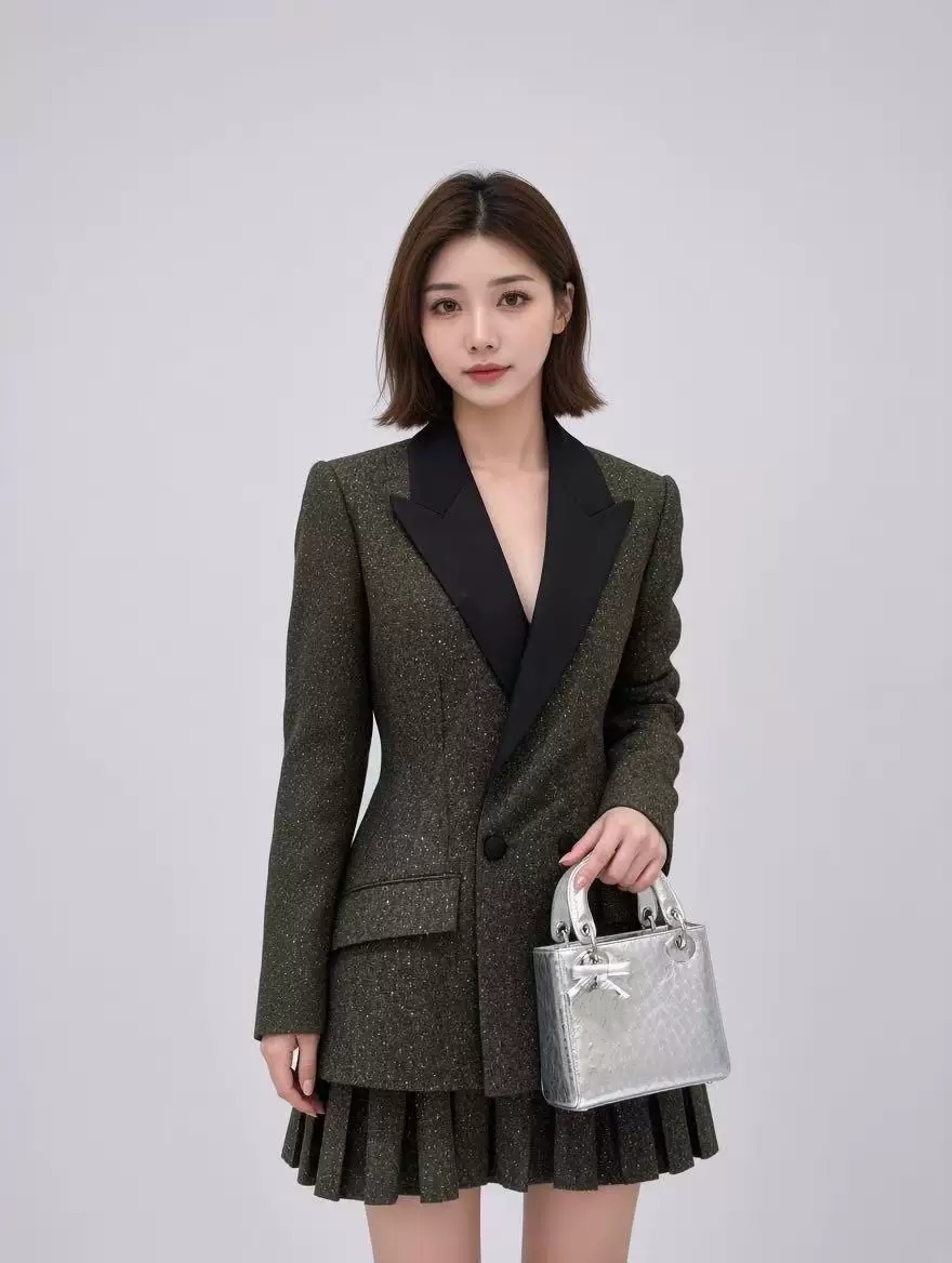 Formal Skirt - Kadın Premium Yeşil Yün İki Parçalı