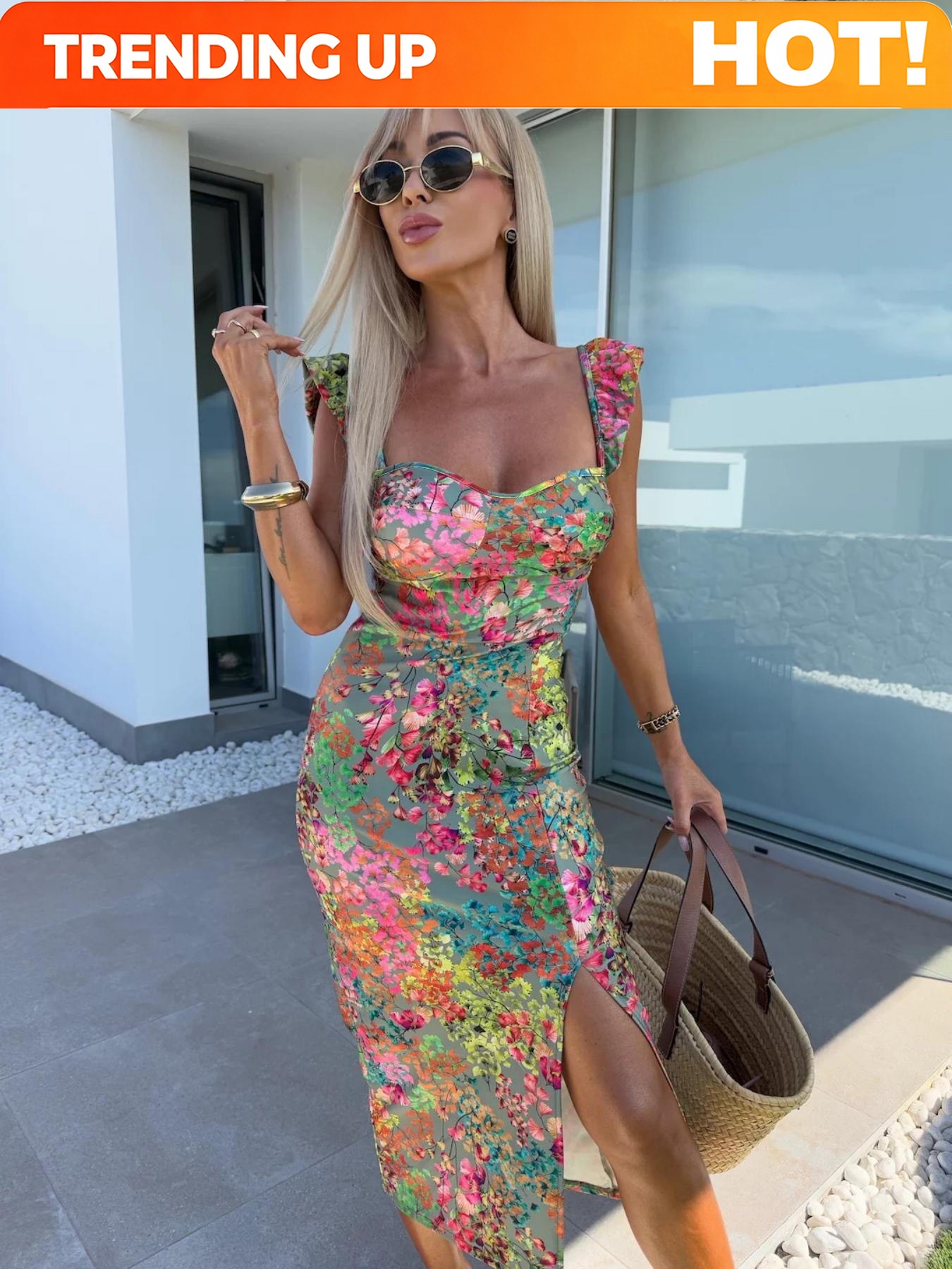 Midi Dress - Kadınlar İçin Şık Boho Baskılı Elbise